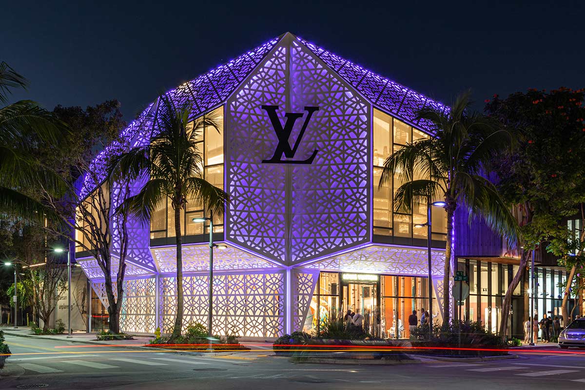 Facade of Louis Vuitton store outside the Miami Design District in